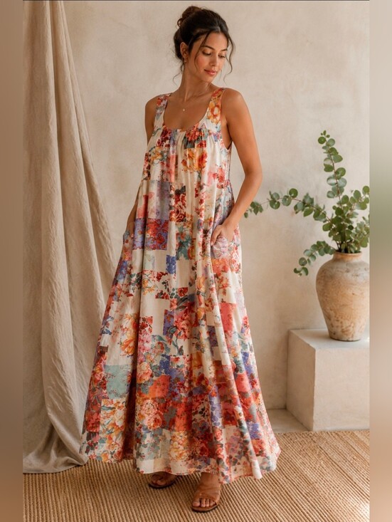Anthropologie Dresses & Skirts - Anthropologie LyreBird Vibrant Flower Print Tie-Back Maxi Dress Sz Large NWT
